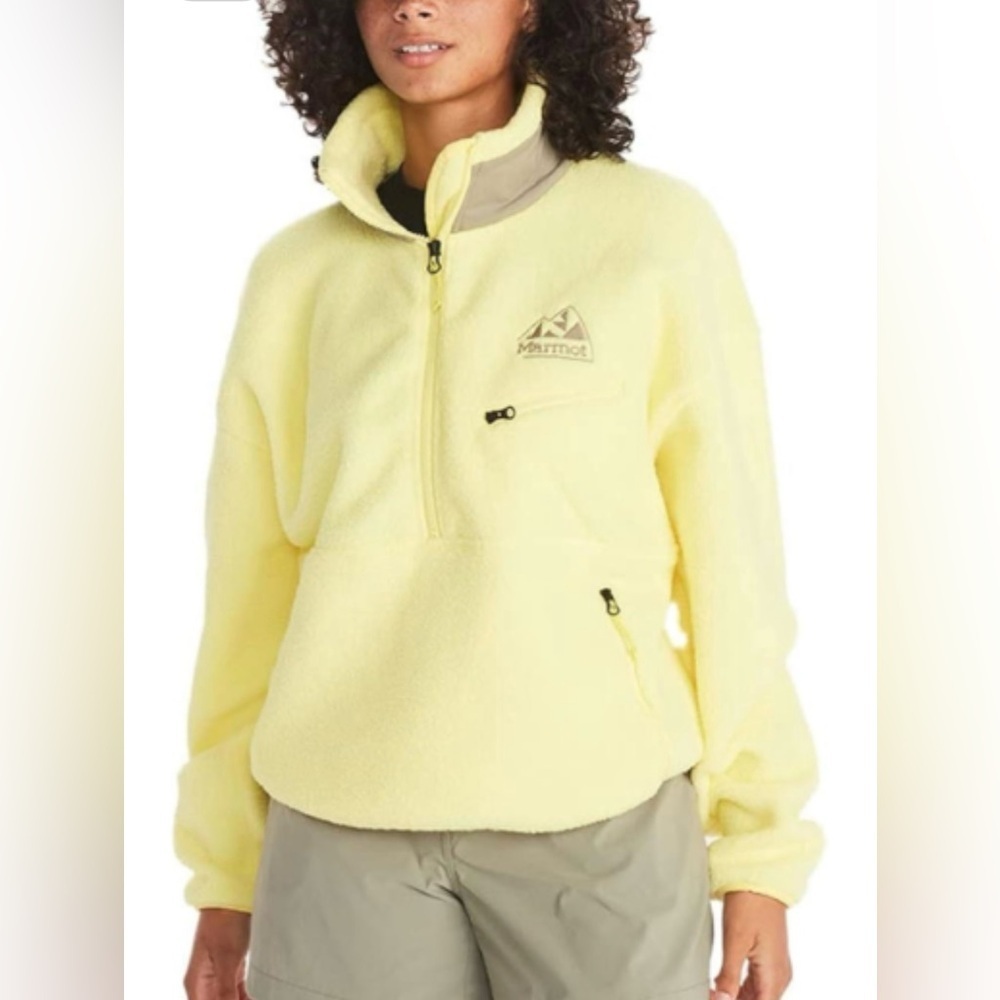 NWOT Marmot ‘94 E.C.O. Recycled Fleece Pullover, Bright Yellow, Size XL